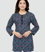 Blue printed rayon short-kurtis