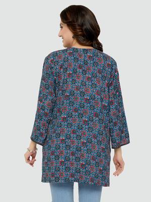 Blue printed rayon short-kurtis 2