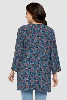 Blue printed rayon short-kurtis
