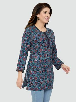 Blue printed rayon short-kurtis 3
