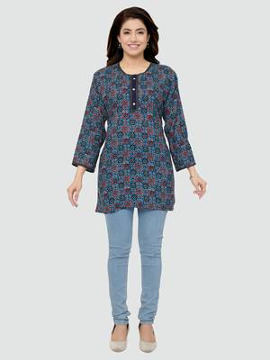 Blue printed rayon short-kurtis 5