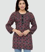 Grey printed rayon short-kurtis