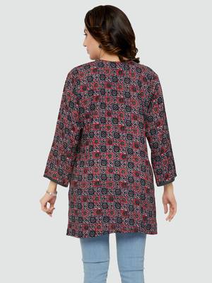 Grey printed rayon short-kurtis 2