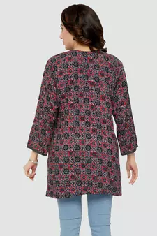 Grey printed rayon short-kurtis