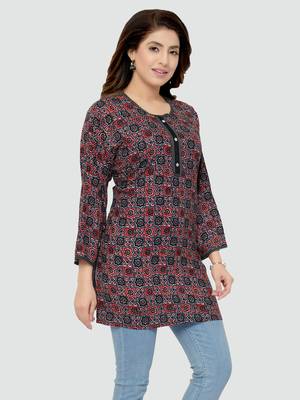 Grey printed rayon short-kurtis 3