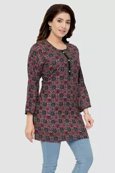 Grey printed rayon short-kurtis