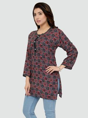 Grey printed rayon short-kurtis 4