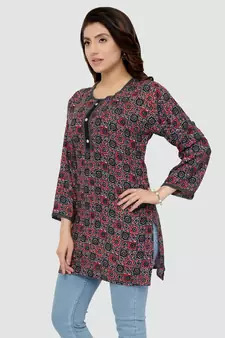 Grey printed rayon short-kurtis