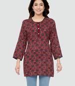 Maroon printed rayon short-kurtis