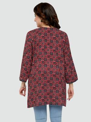 Maroon printed rayon short-kurtis 2