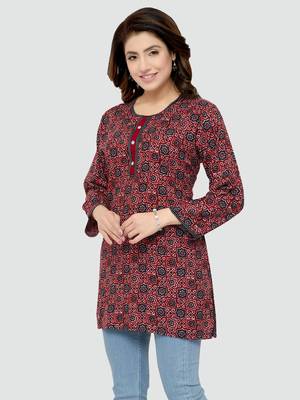 Maroon printed rayon short-kurtis 4