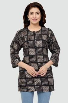 Black printed rayon short-kurtis