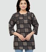 Black printed rayon short-kurtis