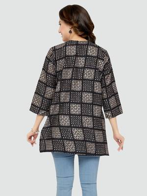Black printed rayon short-kurtis 2