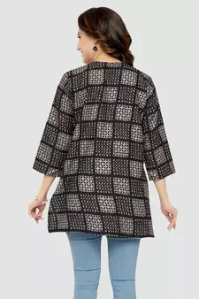 Black printed rayon short-kurtis