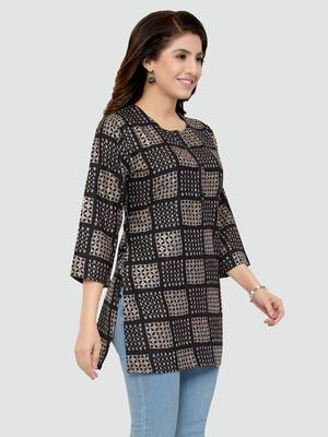 Black printed rayon short-kurtis 3