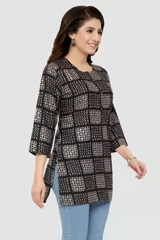 Black printed rayon short-kurtis