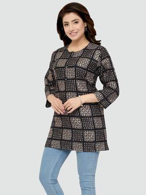 Black printed rayon short-kurtis 4