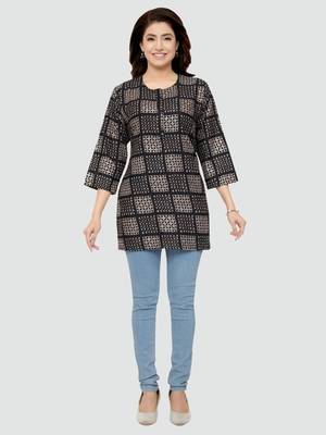 Black printed rayon short-kurtis 5