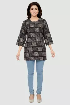 Black printed rayon short-kurtis
