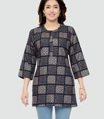 Navy-blue printed rayon short-kurtis