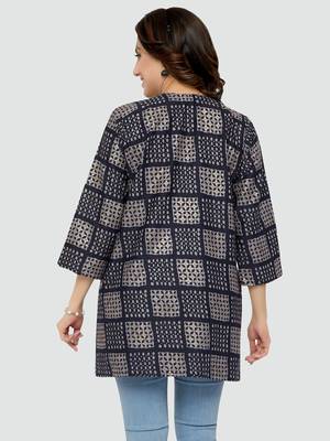 Navy-blue printed rayon short-kurtis 2