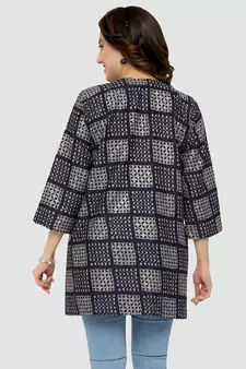 Navy-blue printed rayon short-kurtis