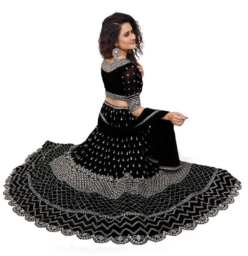Black Zari and Sequins Embroidered georgette semi stitched lehenga choli for wedding