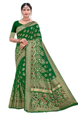 Green Woven Art Silk Saree With Blouse 1