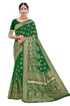 Green Woven  Art Silk Saree With Blouse