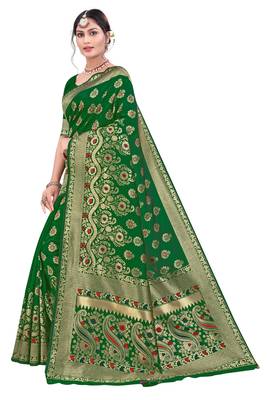 Green Woven Art Silk Saree With Blouse 2