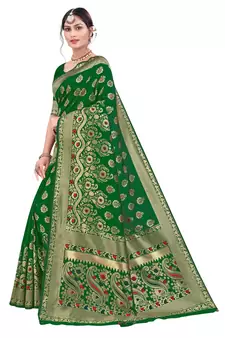 Green Woven Art Silk Saree With Blouse