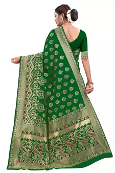Green Woven Art Silk Saree With Blouse