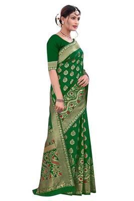 Green Woven Art Silk Saree With Blouse 4