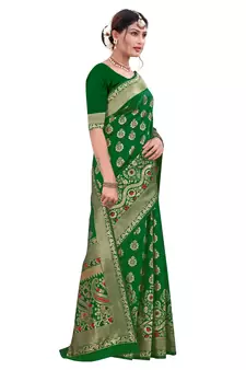 Green Woven Art Silk Saree With Blouse