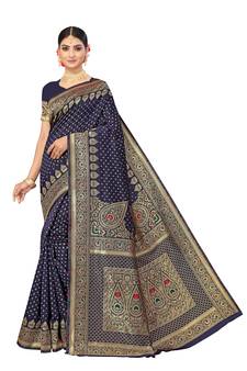 Blue Woven  Art Silk Saree With Blouse