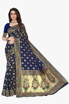 Blue Woven  Art Silk Saree With Blouse
