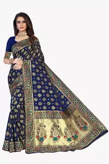 Blue Woven  Art Silk Saree With Blouse