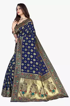 Blue Woven Art Silk Saree With Blouse
