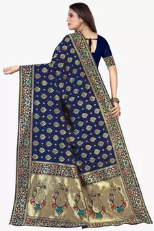 Blue Woven Art Silk Saree With Blouse