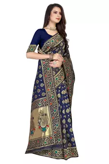 Blue Woven Art Silk Saree With Blouse
