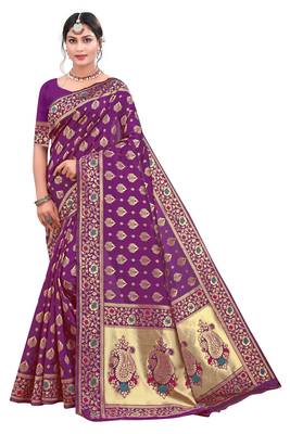 Purple Woven Art Silk Saree With Blouse 1