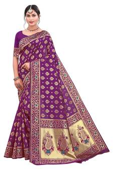 Purple Woven  Art Silk Saree With Blouse