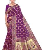 Purple Woven Art Silk Saree With Blouse