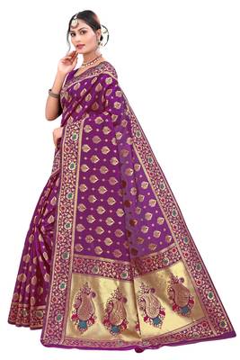 Purple Woven Art Silk Saree With Blouse 2