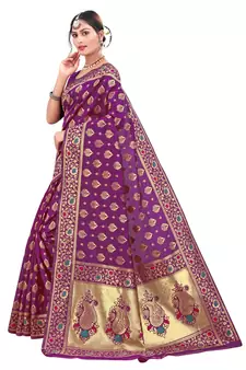 Purple Woven Art Silk Saree With Blouse
