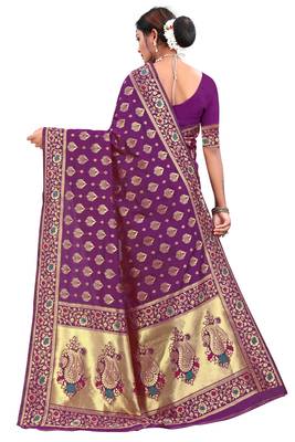 Purple Woven Art Silk Saree With Blouse 3