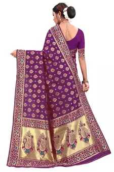 Purple Woven Art Silk Saree With Blouse