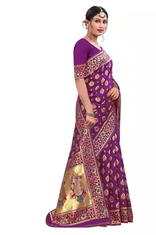 Purple Woven Art Silk Saree With Blouse