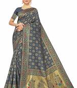 Grey Woven Art Silk Saree With Blouse